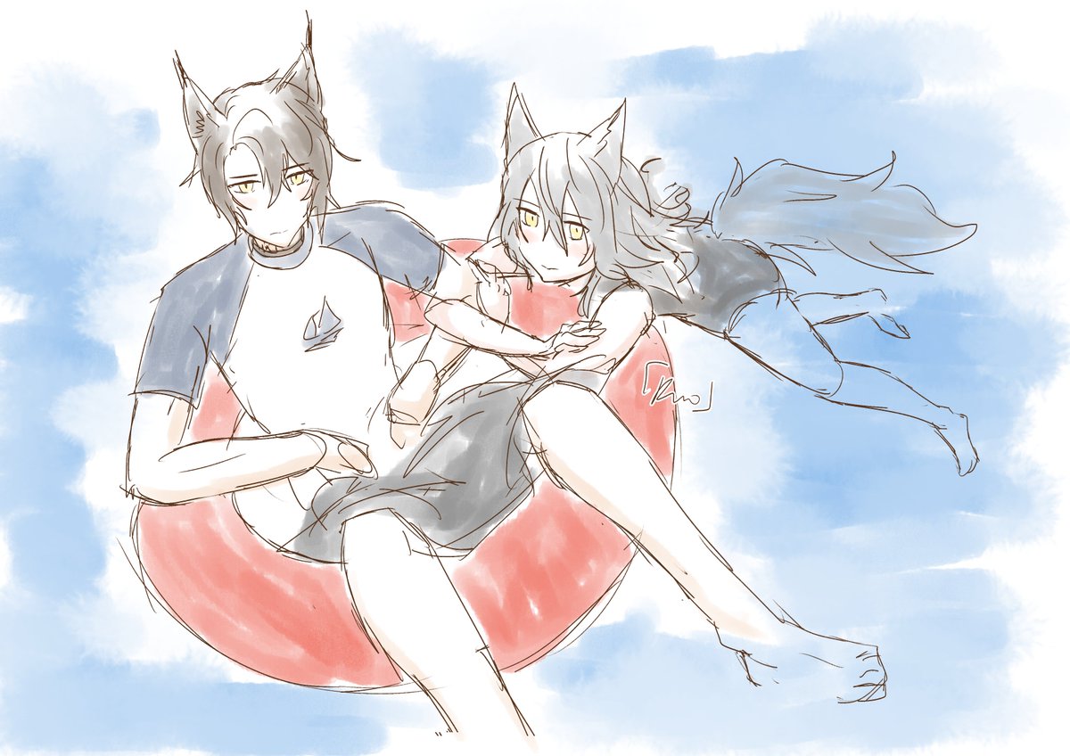 TogusaAugust's tweet photo. i went to the beach recently, so i had a brainrot ποΈ since projekt red can probably swim, i imagine phantom in his little floaty getting pushed around by her π (hc he can't swim to save his life so he clings to red kek) #phantomred #Arknights https://t.co/jW7VQEE85S