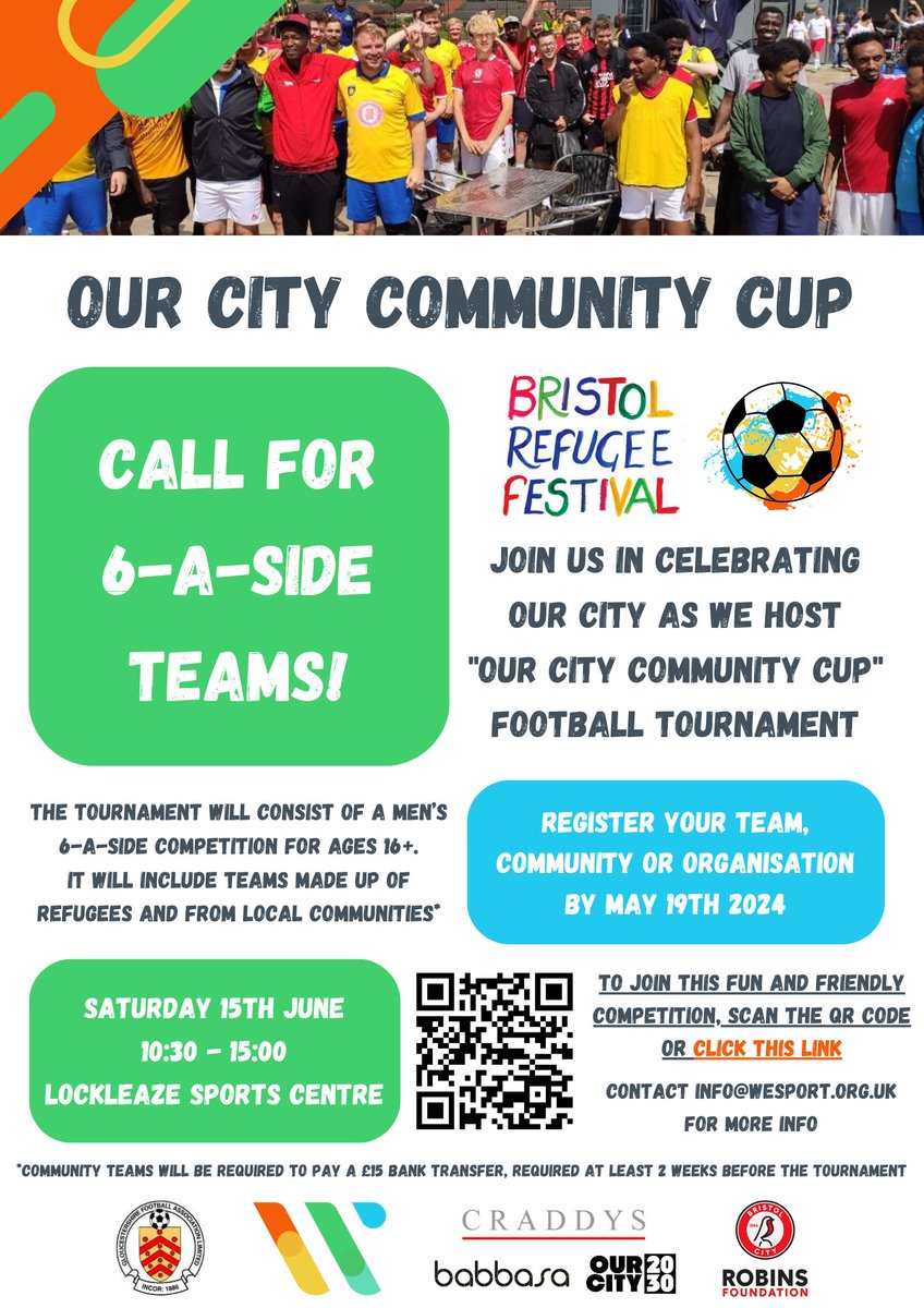 The Our City Community Cup 6-a-side football tournament returns this June as part of the @RefugeeFestBRL. The deadline for registering a team, community or organisation is 19th May - get involved! #OurCity2030