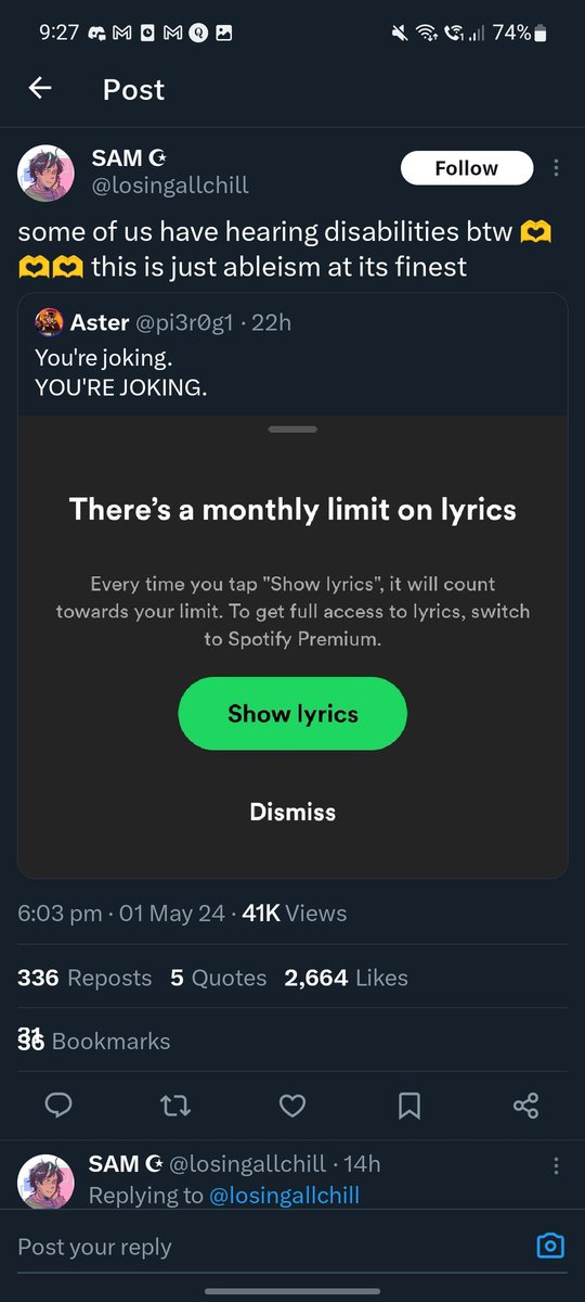 i agree spotify is dumb as hell and awful and they gotta stop paywalling literally everything but also they dodnt have in-app lyrics at all until relatively recently like you had to google lyrics then and you can still google lyrics now