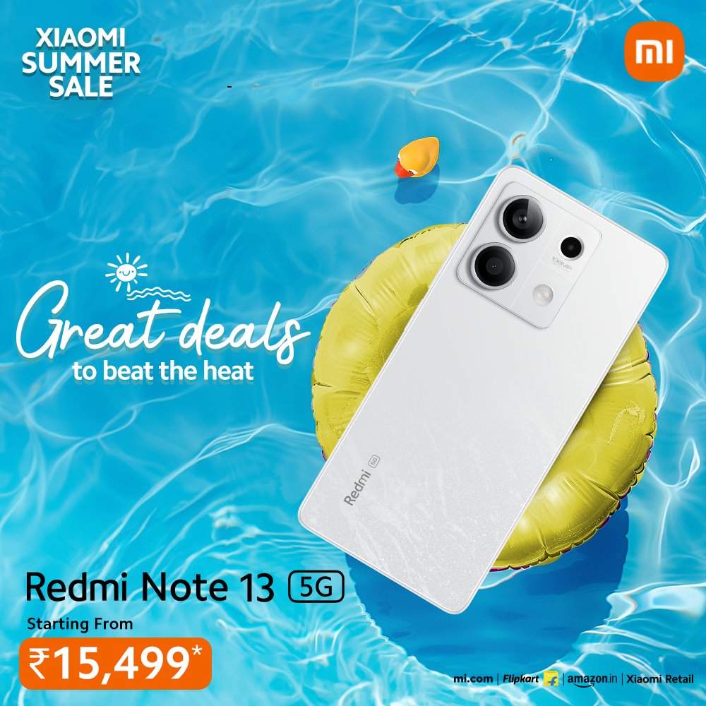 This summer, we're turning up the heat on savings! 💸 Get your #RedmiNote13 5G at a jaw-dropping price during our #XiaomiSummerSale. Hurry, before this deal melts away!