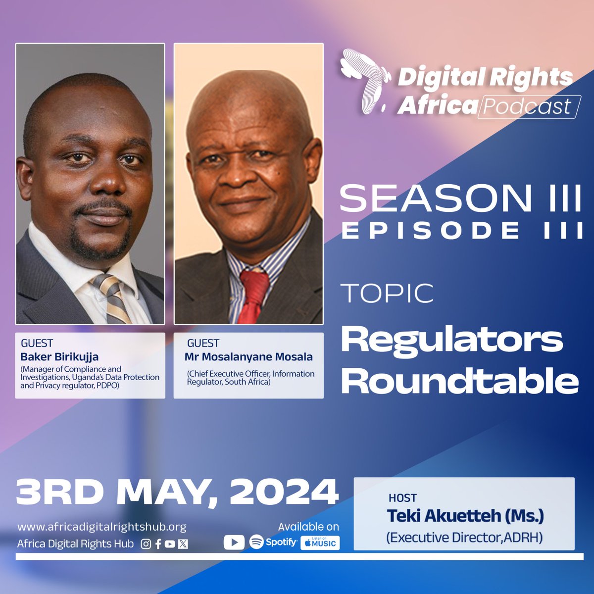 Coming soon🔜 @Birikujja will be representing @pdpoUG on the Regulators Roundtable, Episode 3, Season 3 of the Digital Rights Africa Podcast this Friday 3rd May 2024. He will be sharing about the progress made by the Office. Catch up this episode on YouTube and Spotify.…