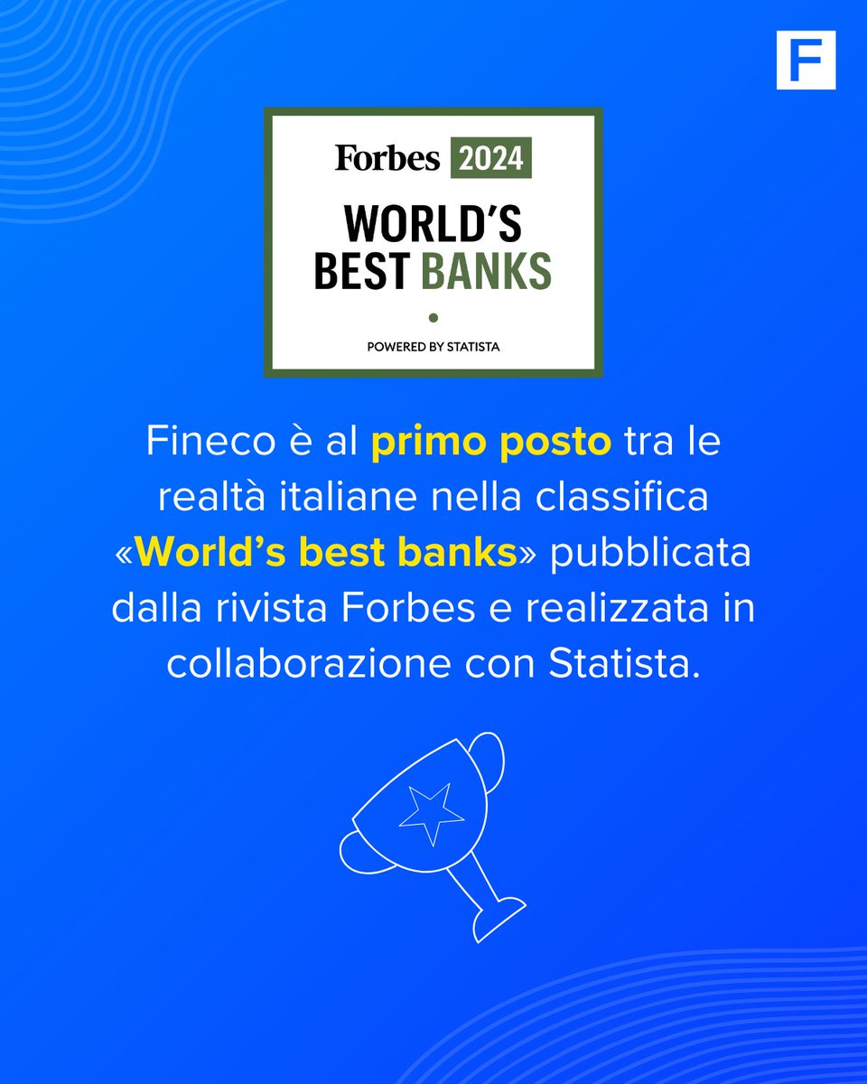 Fineco è la banca numero 1 in Italia secondo @Forbes, grazie alla sua capacità di ascoltare e soddisfare le esigenze dei clienti.
Questo premio identifica Fineco come una delle realtà più dinamiche, innovative ed affidabili del panorama finanziario.
#NoiSiamoFineco #ThePlaceToBe