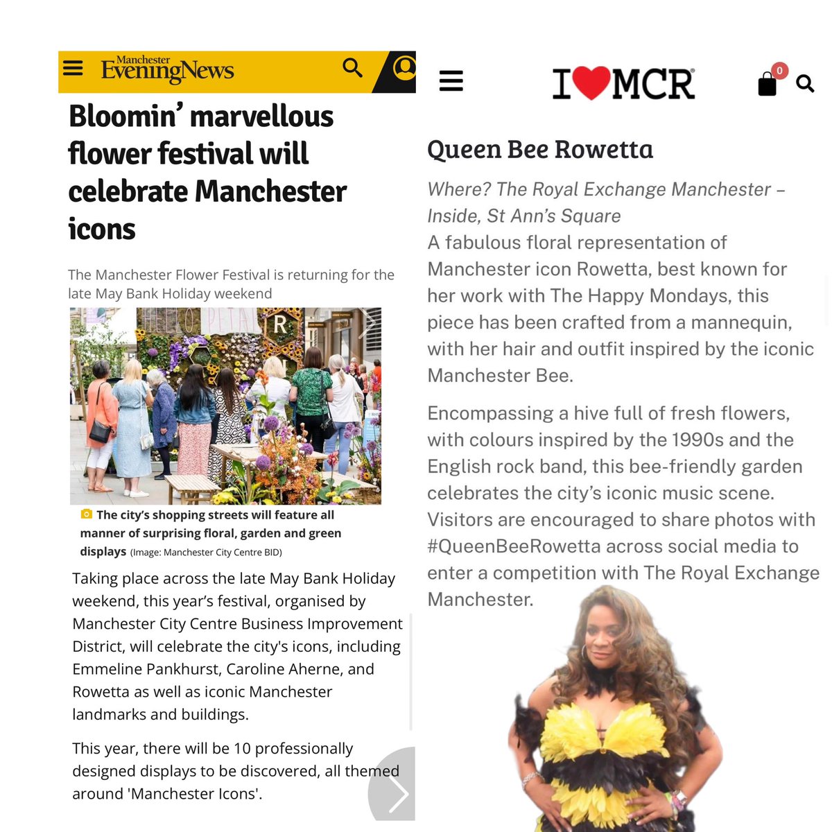 What an honour 🌺 Get ready to celebrate the start of summer at the Manchester Flower Festival this May celebrating the city’s icons, including Emmeline Pankhurst, Caroline Aherne & Rowetta as well as iconic Manchester landmarks & buildings. Thanks to everyone involved 👑🐝❤️