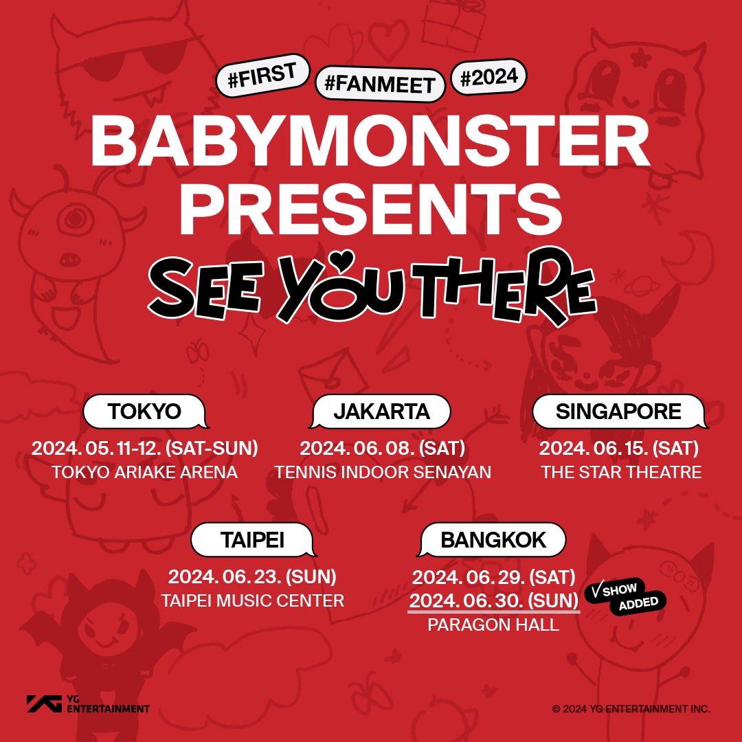 โฮ่งเกิ้นน เพิ่มรอบวันอาทิตย์ เพราะ วันเสาร์ sold out หมดเเล้ววว 🎉🔥😈

#BABYMONSTER_PRESENTS 
#BABYMONSTER