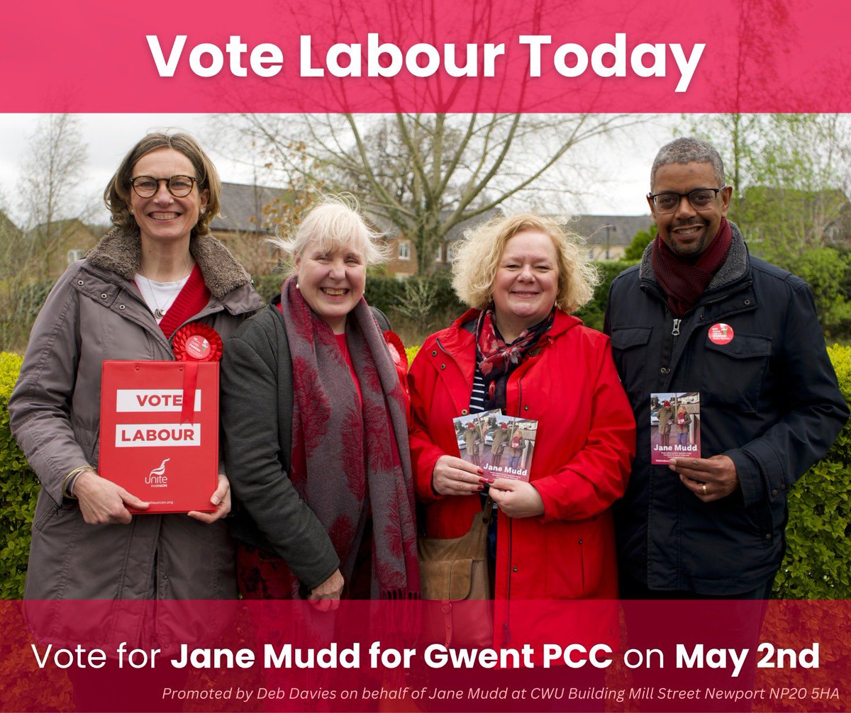 Vote for Jane Mudd today - the polls are open until 10pm. 🗳️ Jane has the experience, energy and network to be a brilliant Police and Crime Commissioner for Gwent and I know she will work incredibly hard for all of us to get the policing we need.