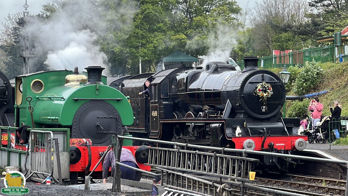 Leander at Ropley ready to depart for Medstead and Four Marks. Kilmersdon in the yard being prepared for Driver Experiences. 27th April 2024.