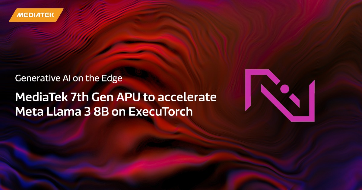 MediaTekIndia's tweet image. #MediaTek &amp;amp; @AIatMeta are continuing their collaboration to accelerate Llama 3 8B on #ExecuTorch using MediaTek’s 7th Generation APU. This follows MediaTek’s efforts to bring APU acceleration to Llama 2 7B on ExecuTorch, which was recently completed. bit.ly/3UpPEuD