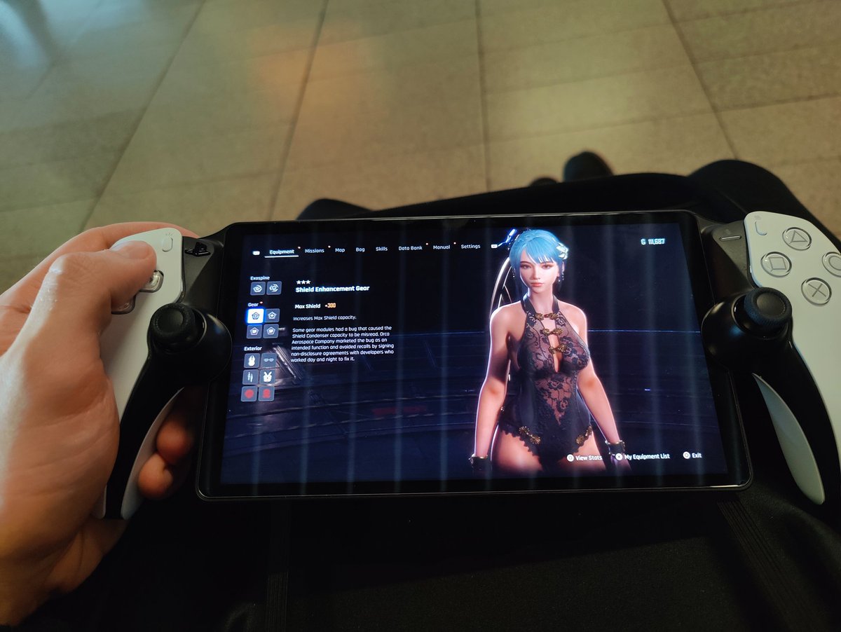 Playing Stellar Blade on a PlayStation Portal at an airport in a different country while I wait for my airplane 🤝