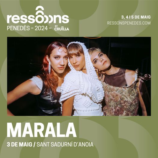 🟩📢FESTIVAL RESSONS 2024 🗓️ Divendres 3 de maig | 19:00h 🎶concert inaugural amb Marala, al celler de la Fassina de Can Guineu #santsadurni ➡️ Més informació i entrades bit.ly/3UDd54R @Ressonspenedes @TSantSadurni @culturassadurni #penedès