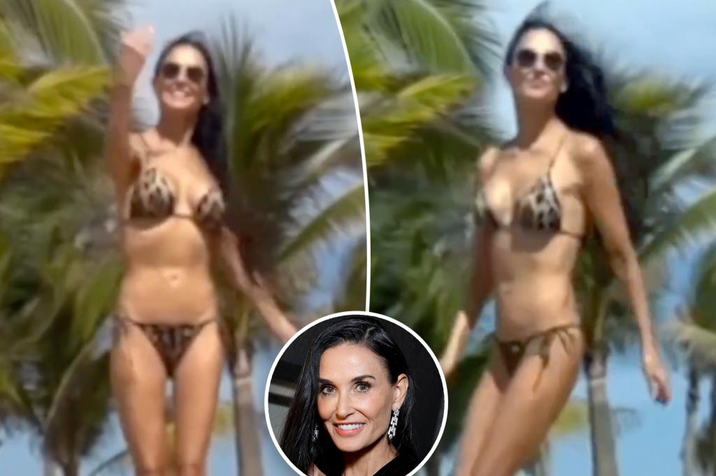 Demi Moore, 61, rocks a tiny leopard bikini as she joins daughters for family vacation video trib.al/6Jl1XwV