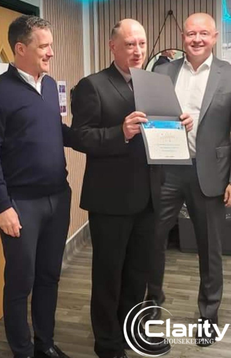 #Congratulations to the Clarity team based at @HiltonHotels EMA. Clarity’s hardworking housekeeping team for being recognised by Stephen Cassidy, Hilton’s Senior Vice President and Managing Director. 

Graham Askey, HeadHousekeeper received the award on behalf of the Clarity team