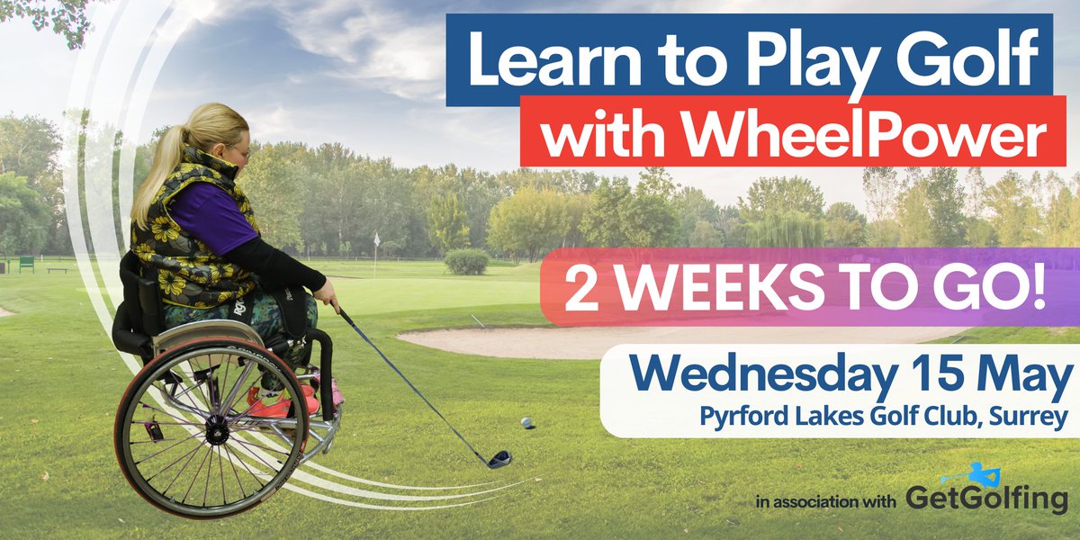 2 WEEKS TO GO! ⛳ Learn to Play Golf with WheelPower and Get Golfing on Wednesday 15 May at Pyrford GC, Surrey. This FREE event is open to anyone with a physical disability and a great opportunity to try something new in 2024! wheelpower.org.uk/activities/lea…