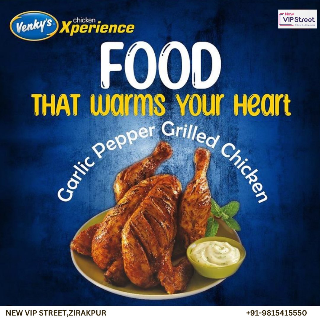🍗✨ Elevate Your Taste Experience with Garlic Pepper Grilled Chicken at Venky's Chicken Experience! ✨🍗
#VenkysChickenExperience #GarlicPepperGrilledChicken #FlavorExplosion #TasteSensation #CulinaryDelight #newvipstreetzirakpur #FoodieDeals