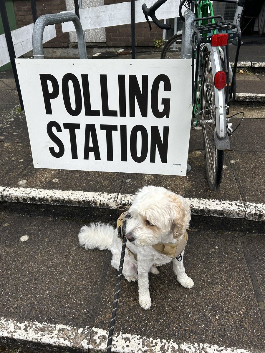 Harry and I were delighted to cast our vote in the local elections this morning #Headington #Oxford #Dogsatpollingstations