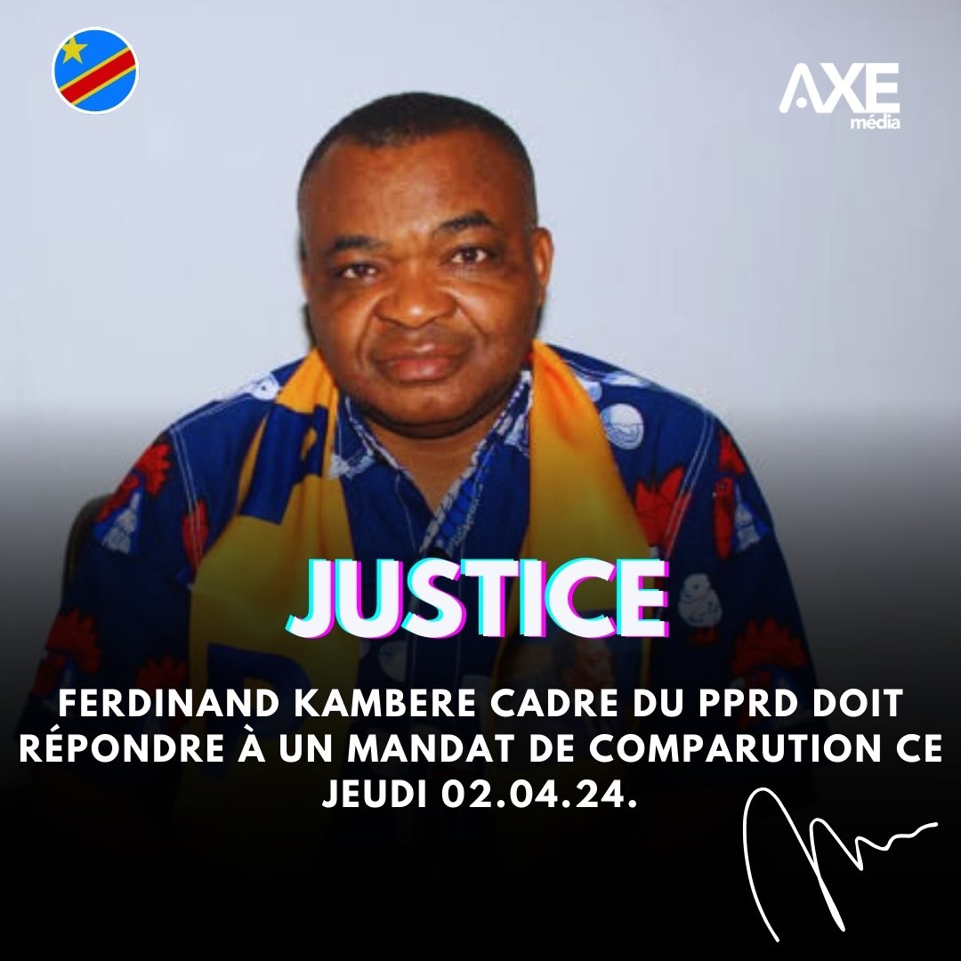 La chasse aux opposants et voix discordantes continue en RDC. Ferdinand Kambere cadre du PPRD doit répondre à un mandat de comparution ce jeudi 02.04.24. Il y’a des fortes chances que ce proche de Kabila soit bloqué gnouf après son audition.
#AXEmedia ⚖️