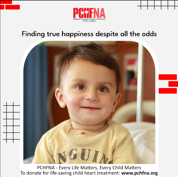 By overcoming #CHD, deserving children in Pakistan find true happiness as they have made it through a life-threatening condition despite all the odds.
#PCHFNA #EveryLifeMattersEveryChildMatters
#Donate: pchfna.kindful.com
#ConqueringCHD #CHDAwareness
#1in100 #Charity #Zakat