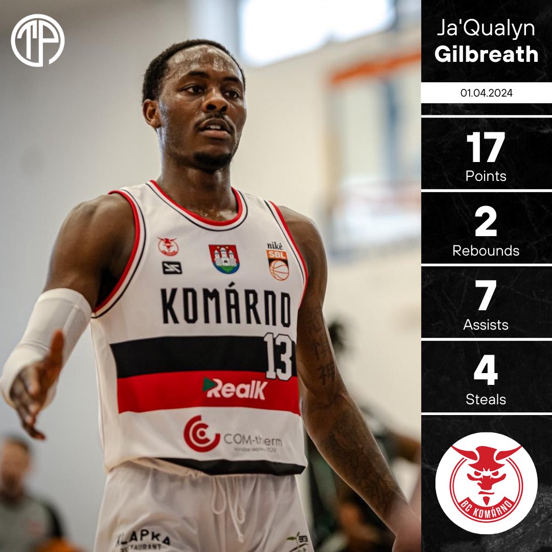 📊 | @Thejgilbreath13 helps BC Komárno at both ends of the floor to tie the playoff semi-final series against Levice! 🇸🇰 

#ThePlayerAgency