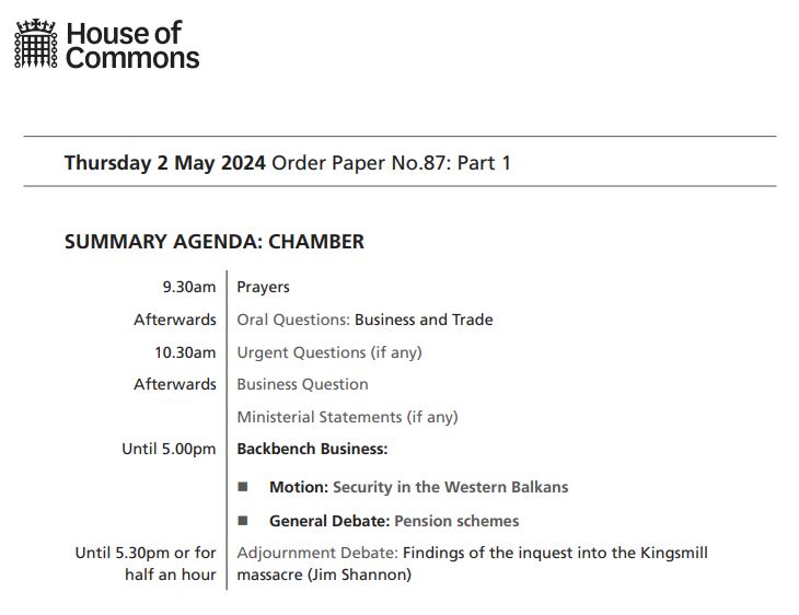 The House of Commons sits from 9.30am today. Find out what’s on: commonsbusiness.parliament.uk/Document/87220… The #OrderPaper is published each sitting day and lists the business of the House. Follow the Chamber in real time: now.parliament.uk