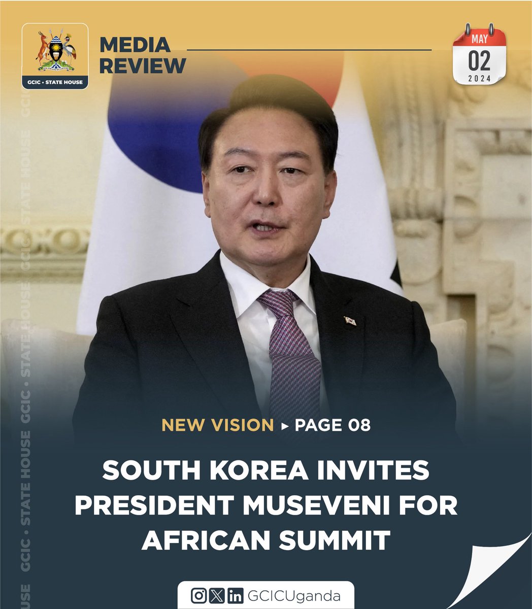 The President of South Korea, Yoon Suk Yeol has invited President Museveni for the inaugural Korea-Africa summit next month from 4th to 5th June, 2024 at Kintex in Seoul, the Capital City of South Korea. 
#GCICMediaReview #OpenGovUg
