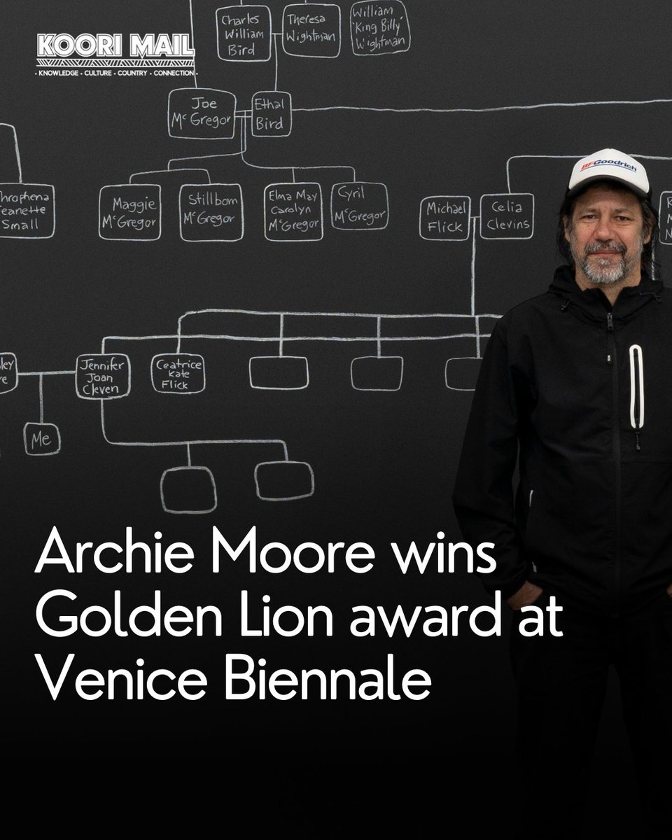 TRACING his Ancestors back 65,000 years, Indigenous artist Archie Moore has drawn on 'connection to place' in his winning entry at the Venice Biennale. Moore designed the Australian pavilion, called kith and kin, taking home the Golden Lion award for best national contribution.