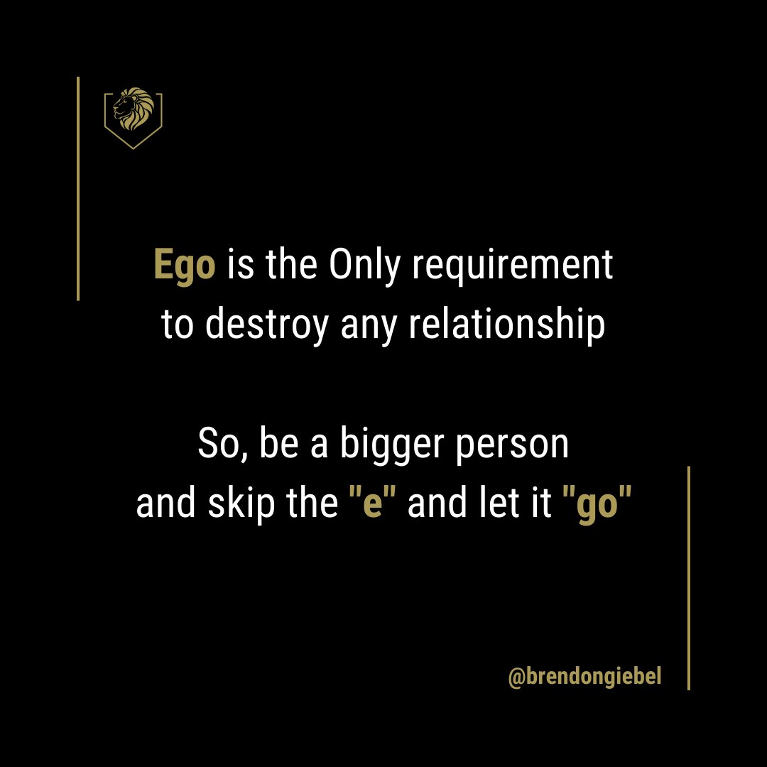 Ego Is the Silent Saboteur of Relationships. 🚫💔

To salvage relationships, let's rise above ego's grip. Be the bigger person, shed the 'e,' and embrace letting go for true peace and connection.

#LetGoOfEgo #HealthyRelationships #Forgiveness #PersonalGrowth