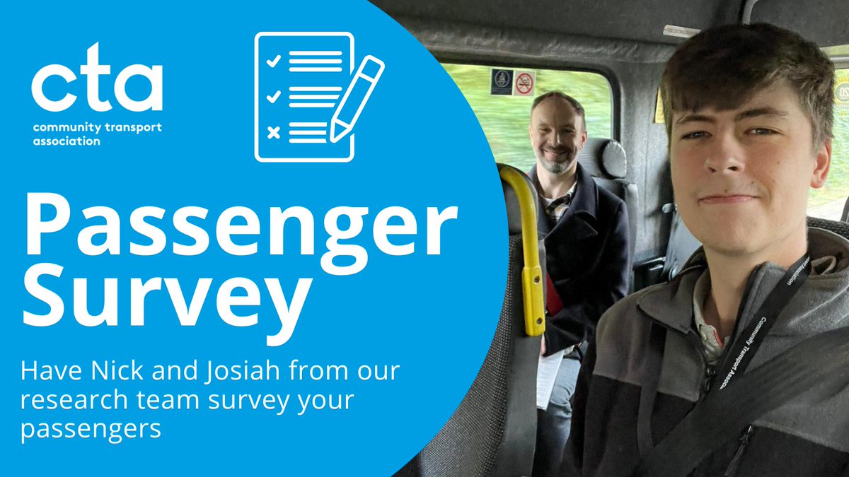 What do your passengers think about Community Transport? Help us gather insights by participating in our Mapping England Passenger Survey. Nick & Josiah can personally conduct the survey. Register now: ow.ly/IEOz50Rucan #CommunityTransport #CTPassengerSurvey