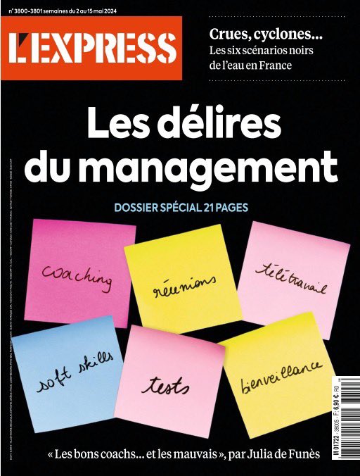 Excellent numéro de L'Express qui consacre pas moins de 21 pages aux 'Délires du #management' : #coaching #quietquitting #softskills #rh #drh #disc #mbti #enneagramme #brainstorming etc.

Votre serviteur y répond à quelques questions sur les pratiques fumeuses en la matière.