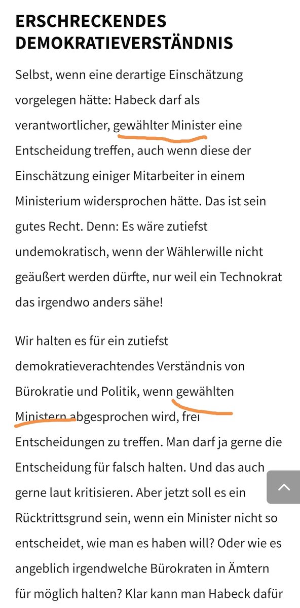 Faktencheck: Volksverpetzer verbreitet Fake News!

In der Replik auf die Abmahnung durch @cicero_online schreibt @Volksverpetzer: Gegen Robert Habecks Entscheidungen dürfen seine Ministerialbeamten nicht aufmucken. Denn Habeck sei 'gewählter Minister'!
1/2