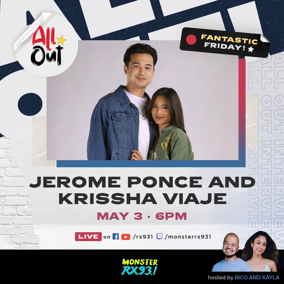 The freshest loveteam to watch out for ❤️‍🔥 — Jerome Ponce and Krissha Viaje go #AllOut this #FANtasticFriday to talk about their film ‘Sem Break’ 🌪️ with Rico!  

#SemBreakGoesAllOut on-air and the #RX931 livestream channels. #IAmAMonster