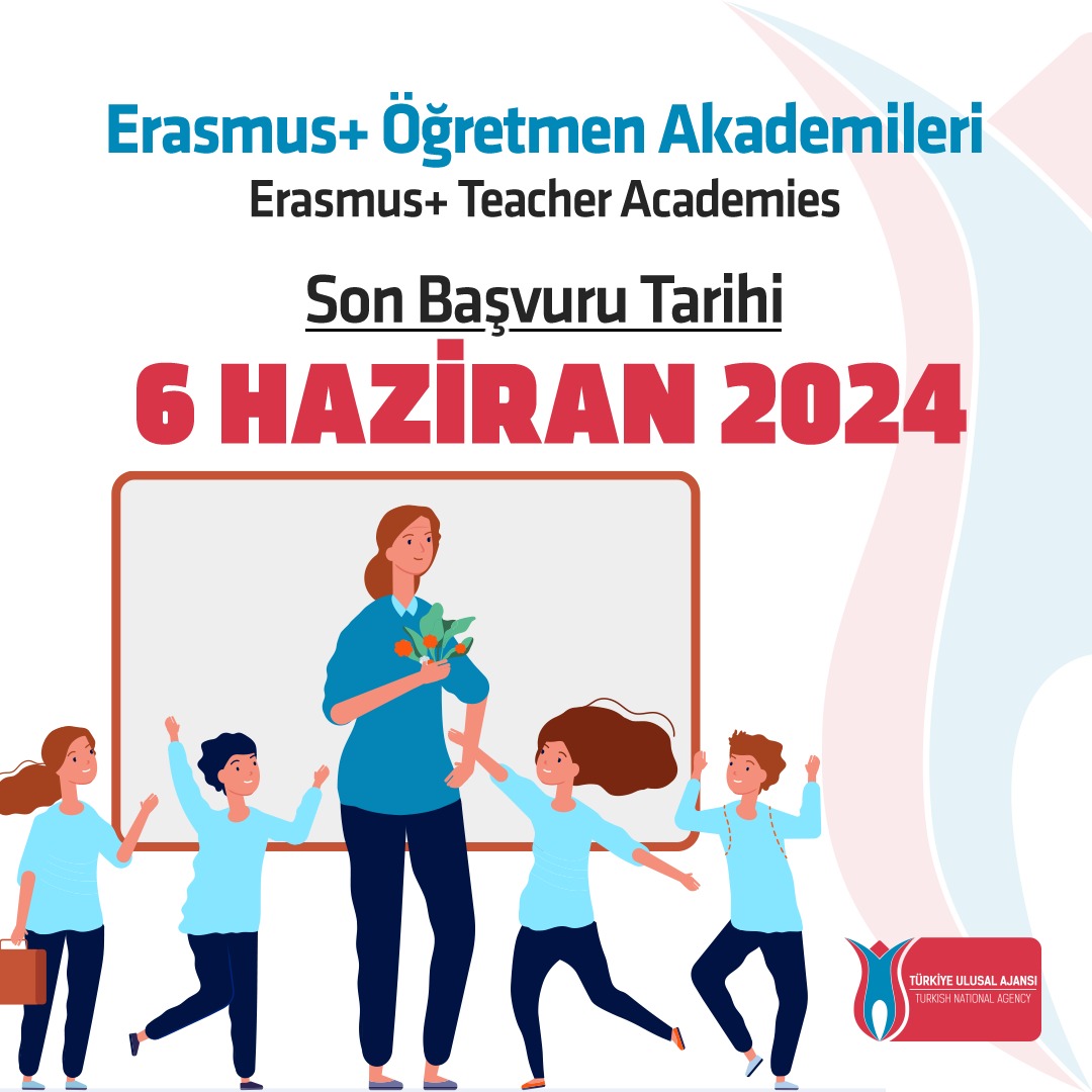Son gün 6 Haziran 2024! Erasmus+ Merkezi projelerinden olan Erasmus+ Öğretmen Akademileri (Erasmus+ Teacher Academies) için son başvuru tarihi 6 Haziran 2024, Brüksel saati ile 17.00 Başvuru sayfası: ec.europa.eu/info/funding-t…