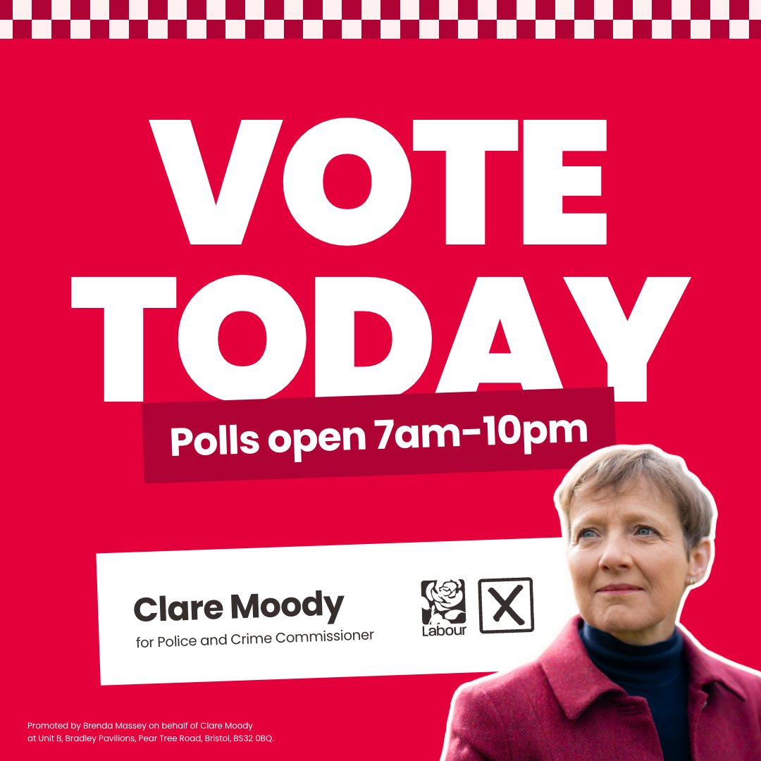 Today's the day! Vote Labour to restore neighbourhood policing across Avon & Somerset. Find your polling station at iwillvote.org.uk and be sure to bring along your photo ID.