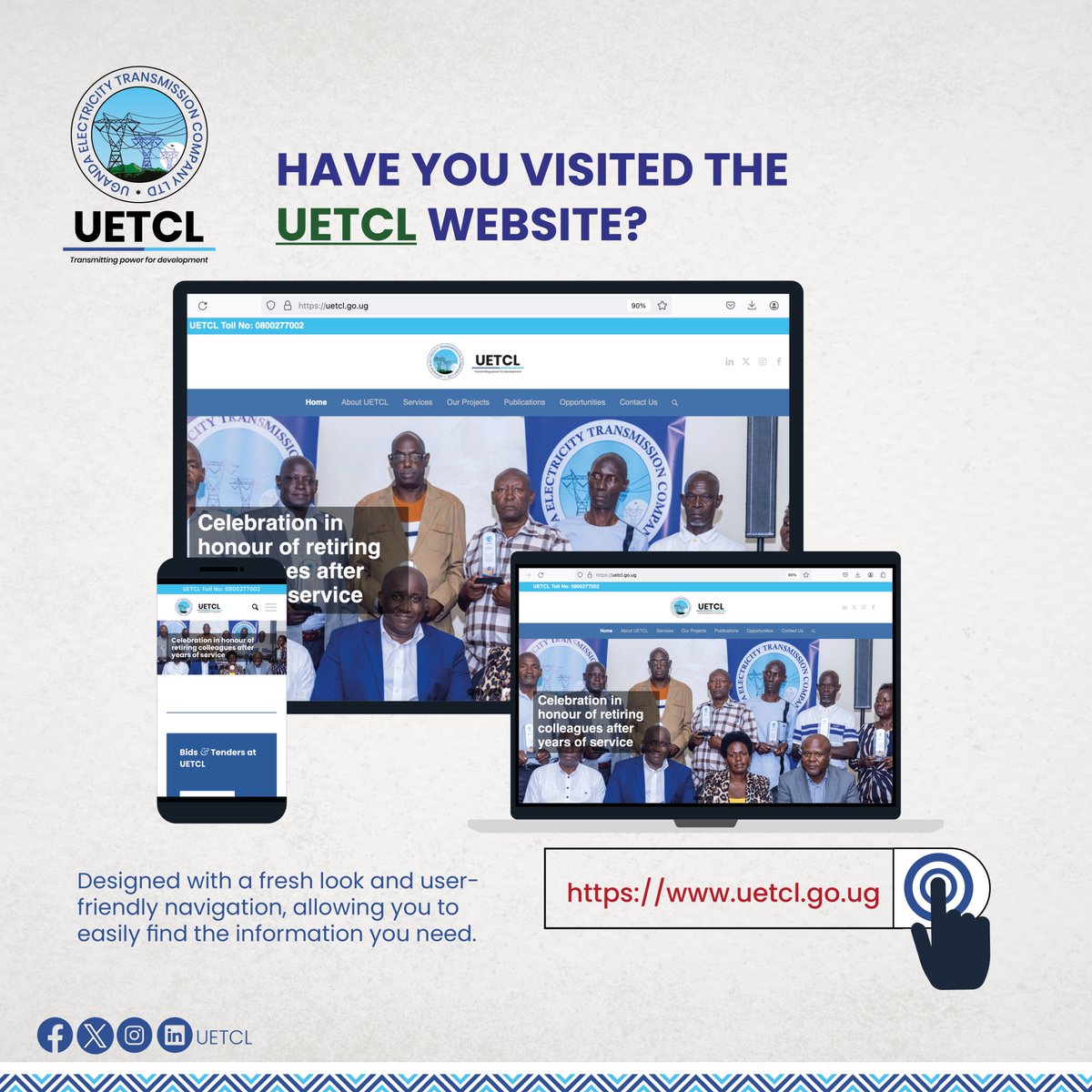 We have given our website a makeover to serve you better. Explore the sleek design, enhanced functionality, and seamless user experience. Click here ⇢ uetcl.go.ug and let us know what you think.