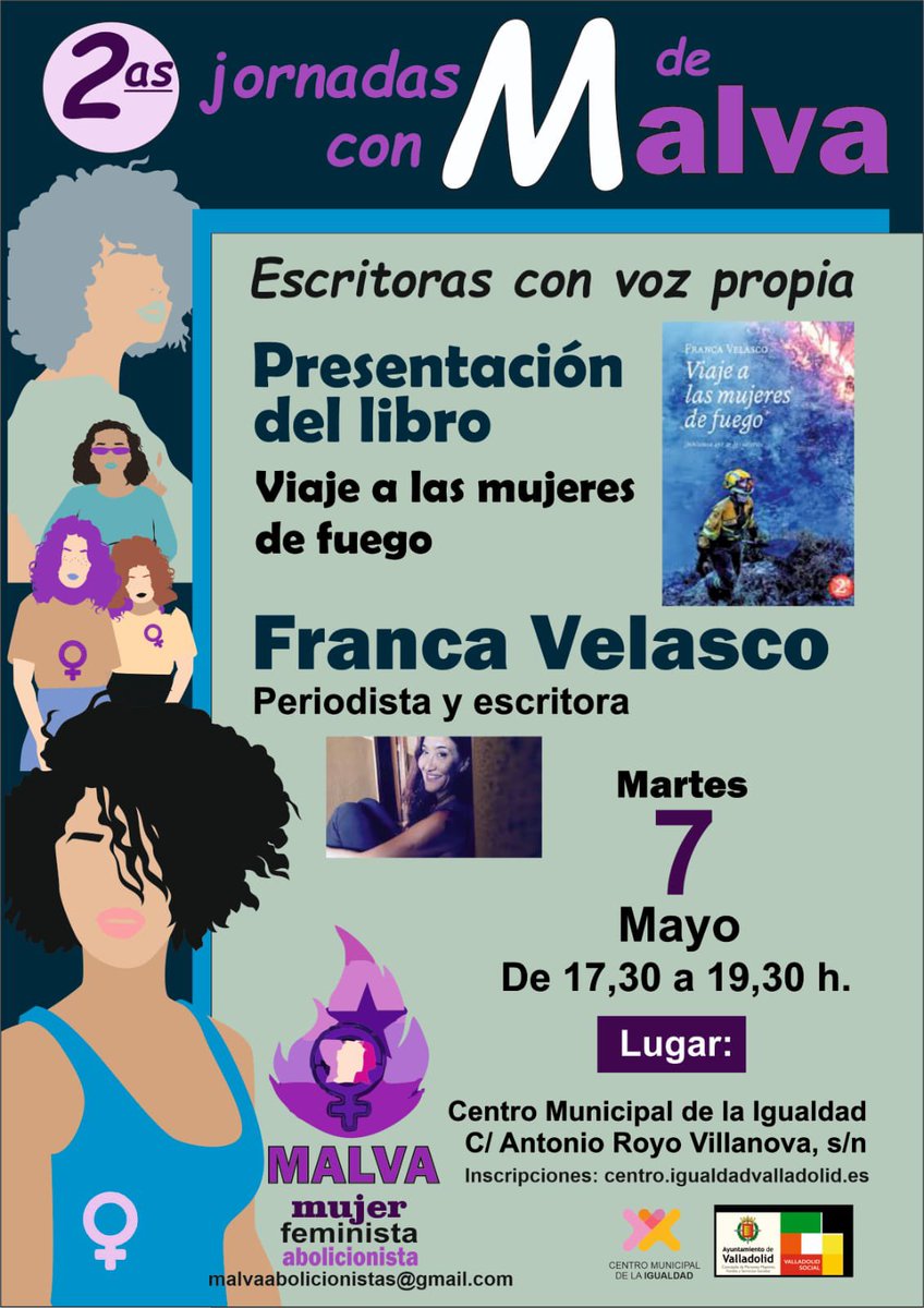 ❌Presentación de «Viaje a las mujeres de fuego», de @vallisoledades , dentro de las jornadas de Malva en Valladolid. 📌Martes, 7 de mayo. 📌Centro Municipal de Igualdad. 📌17:30h a 19:30h. [Organiza @MalvaValladolid ] *** Viaje a las mujeres de fuego pepitas.net/libro/viaje-a-…