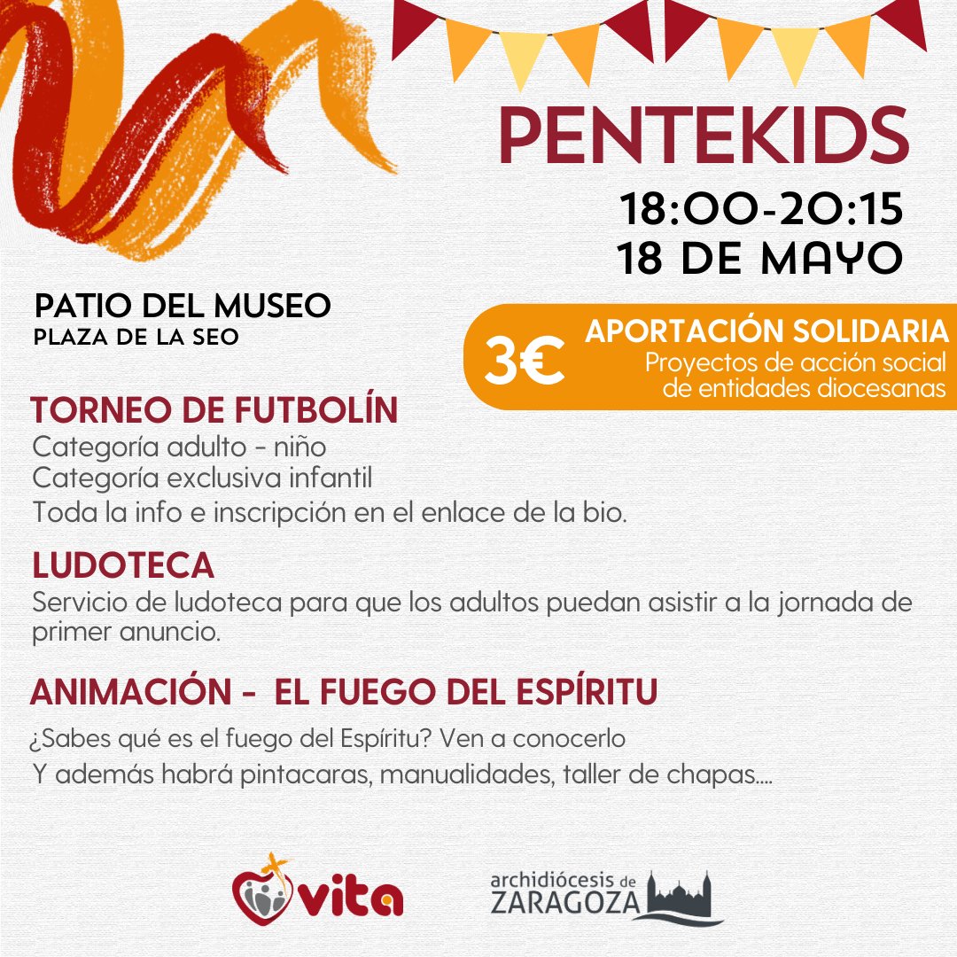 La Archidiócesis de Zaragoza va a celebrar la JORNADA DIOCESANA DE PRIMER ANUNCIO y de la CELEBRACIÓN DE PENTECOSTÉS el SABADO 18 DE MAYO en la Casa de la Iglesia y en el Patio del Museo. Inscripciones en forms.gle/FtCFA52eiLYMRP…
