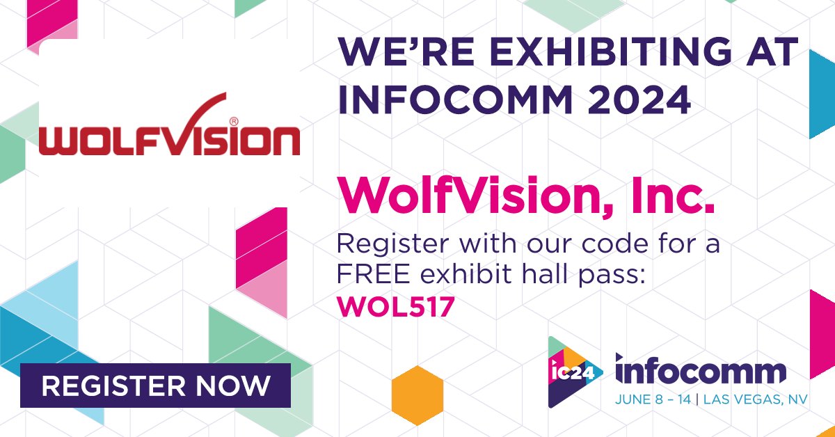 🎇 We're exhibiting at InfoComm 2024! 🗓️ June 12-14 ,Booth C5127! 🔗 Visit our web page now for more info and add us to your Show Planner. bit.ly/3UF9iEi We're looking forward to meeting you in Las Vegas! #WolfVision #InfoComm24 #ProAV #EdTech #NewProducts