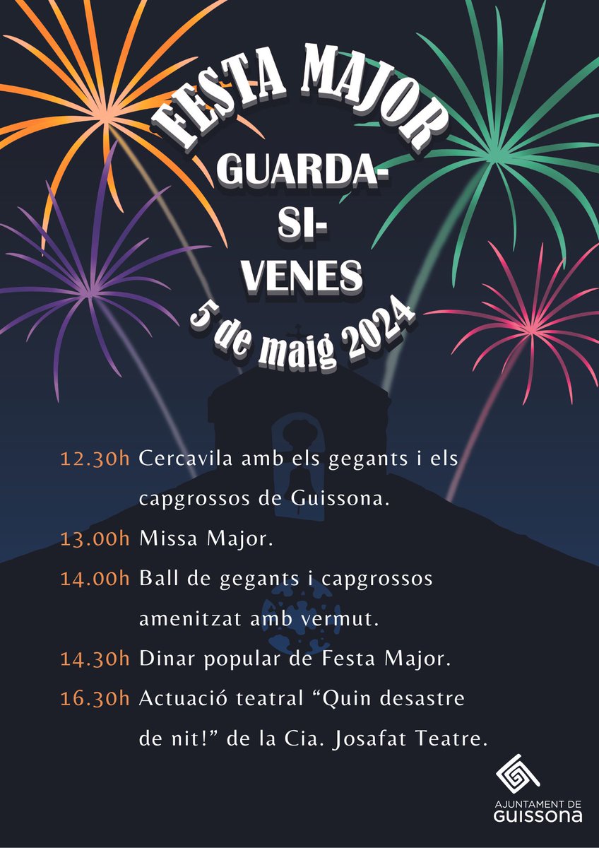 😃Agenda per aquest cap de setmana al terme municipal de Guissona. Entre altres, Guarda-si-venes es vesteix de Festa Major! Gaudiu-ne! #Guissona #AgendaSegarra #LaSegarra