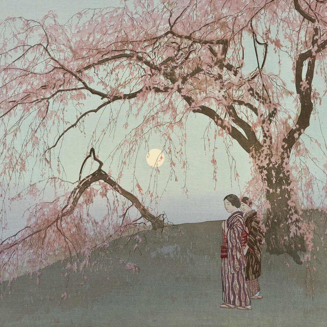 Day 1509 #ArtKicksCovid19 “Kumoi Cherry Trees” (1926) Yoshida Hiroshi. Fukuoka Art Museum. This print is based on a large watercolour painting, “Memories of Japan” which was first exhibited at the Detroit Institute of Arts in 1899.