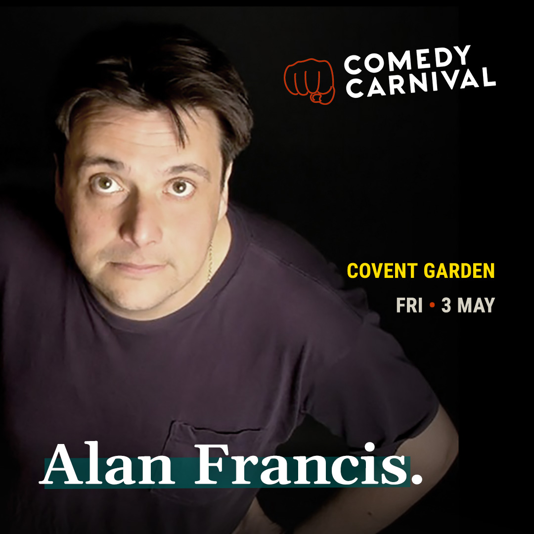 International stand up comedy this Friday, featuring @alanfrancis8, @abigoliah, @peterbrush_ and Pete Gionis as MC. Tickets: comedycarnival.co.uk/covent-garden/ Doors 7:30pm - 8:30pm. Show 8:30pm - 10:30pm.