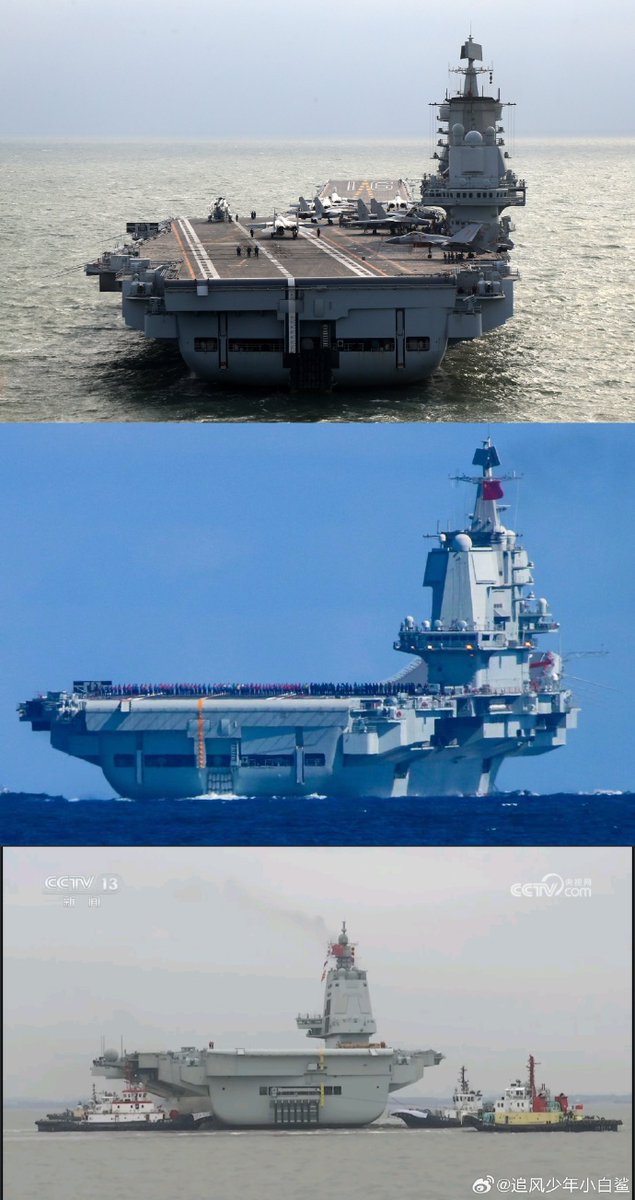 Compare : China's 3 aircraft carriers. 

Type 001 | CNS #Liaoning (CV-16)
Type 002 | CNS #Shandong (CV-17) 
Type 003 | CNS #Fujian (CV-18) 

#ChineseNavy #Chineseaircraftcarrier #PLAN