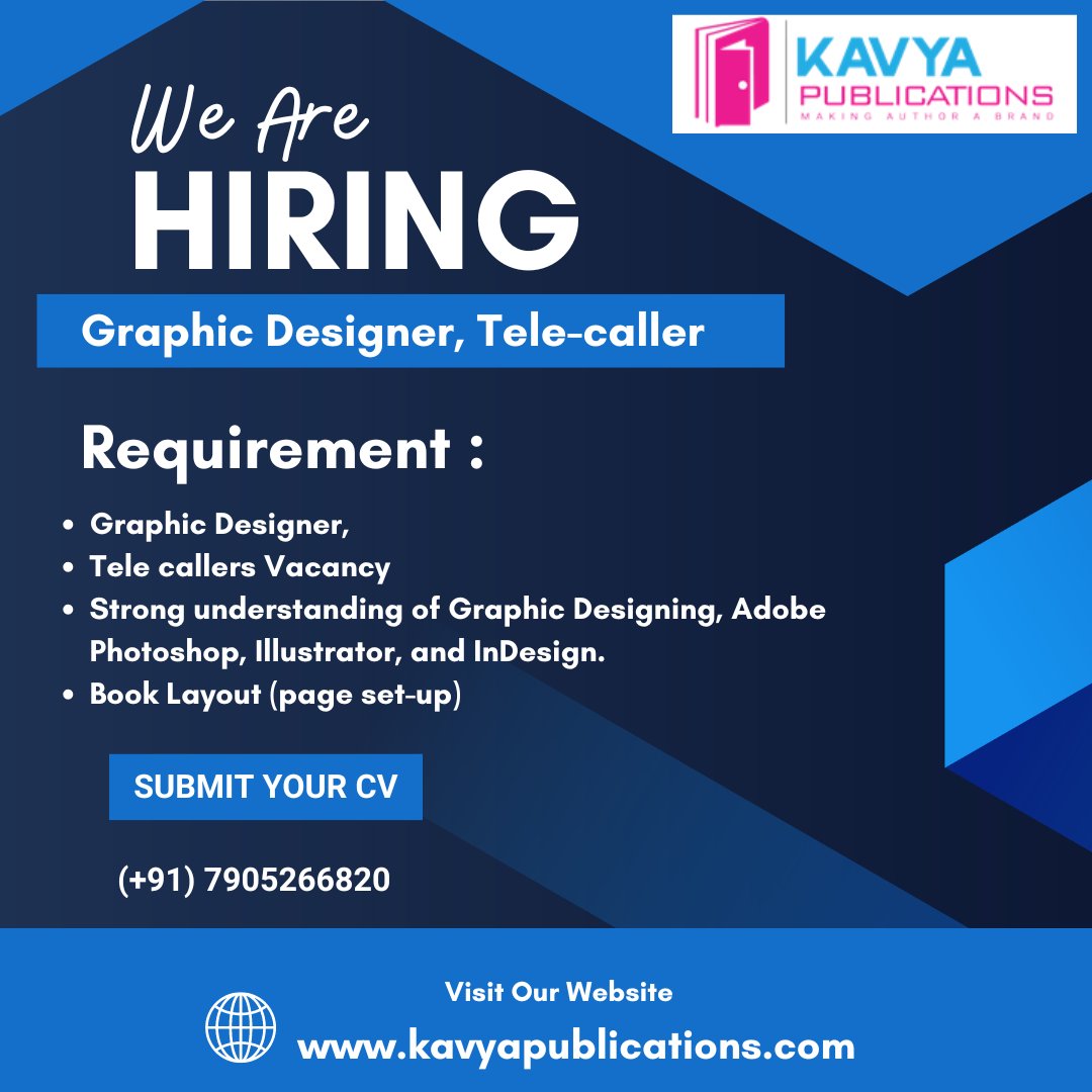 👉 We Are Hiring - Join Our Team !! Graphic Designer Book layout (page set-up) Tele Sales/Marketing Executives 📞+91-7905266820 Send Your Resume on Email: editor@kavyapublications.com #job #work #jobs #jobsearch #business #career #hiring 🌐 kavyapublications.com