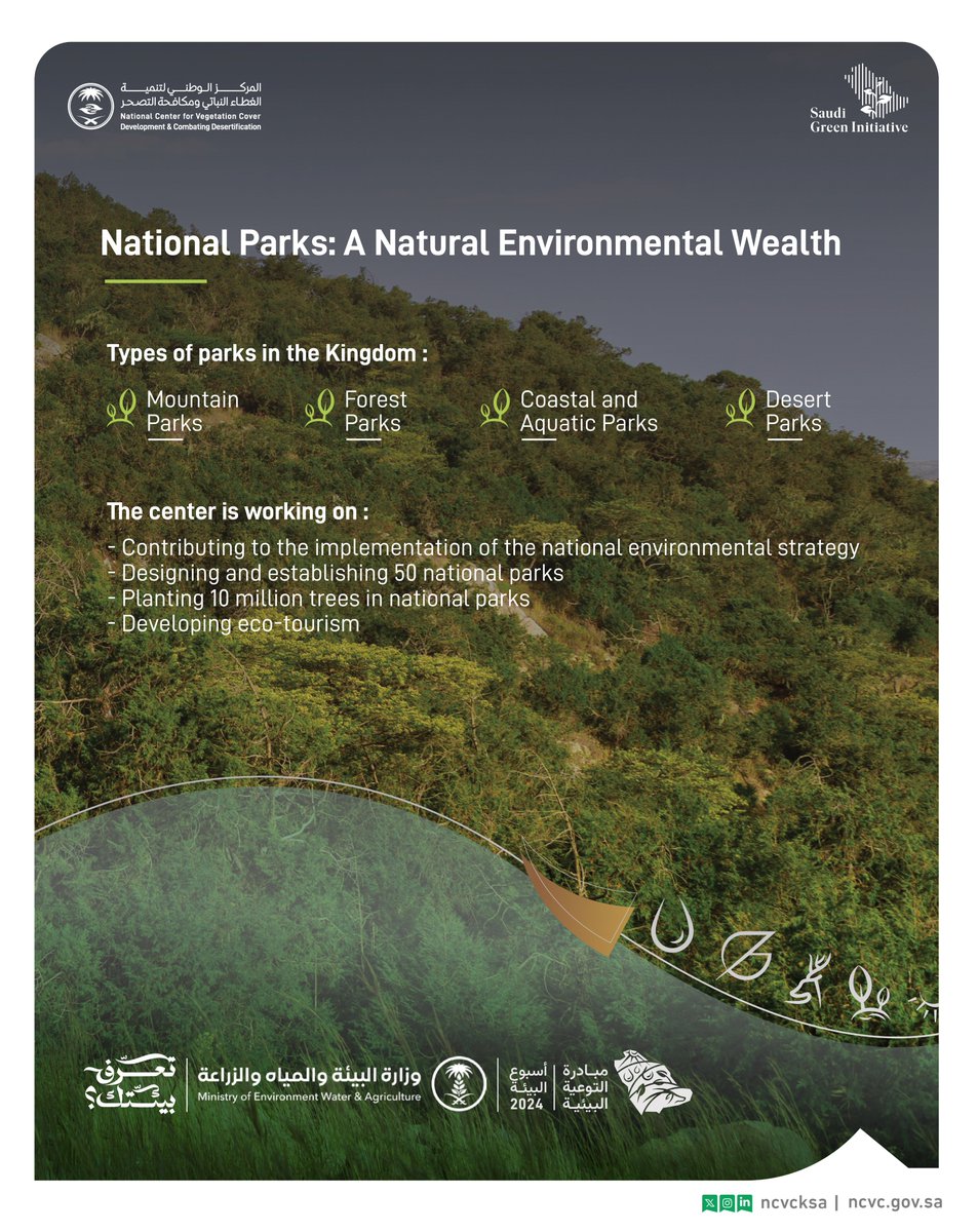 ncvcksa's tweet photo. #Know_YourEnvironment and discover the numerous national parks featuring breathtaking landscapes and enchanting natural settings. Learn about the different types and the Center's efforts to protect them.
#Environment_Week https://t.co/unjxWKMcv5