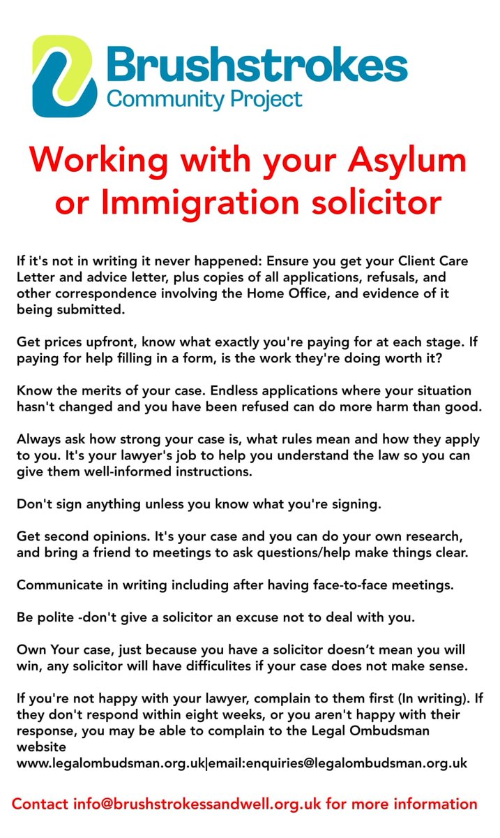 Our Brushstrokes Community Project shared these advice sheets from @JCWI_UK for anyone concerned about being detained under the #Rwanda Act. They also gave this advice: ℹ️ Keep phone numbers on pieces of paper on you at all times *separate from your phone - Help numbers, Friends