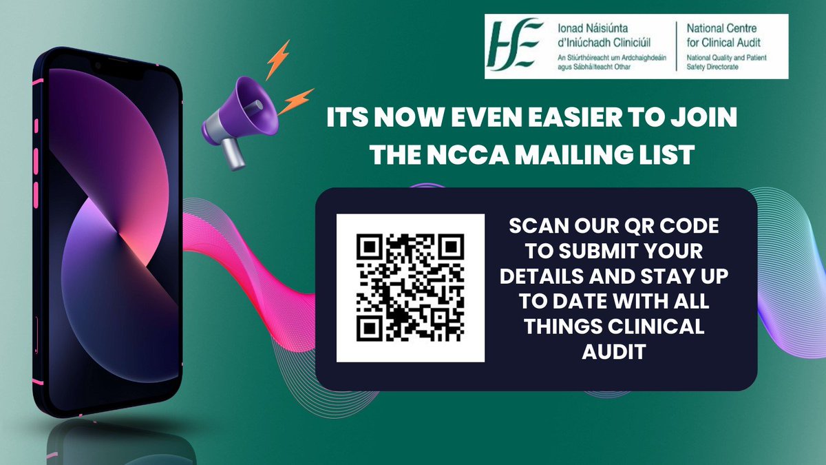 📢It’s now even easier to join our mailing list. Scan the QR code below or follow this link 👉surveys.hse.ie/s/DZN8UD/ and submit your details to stay informed about all things #clinicalaudit