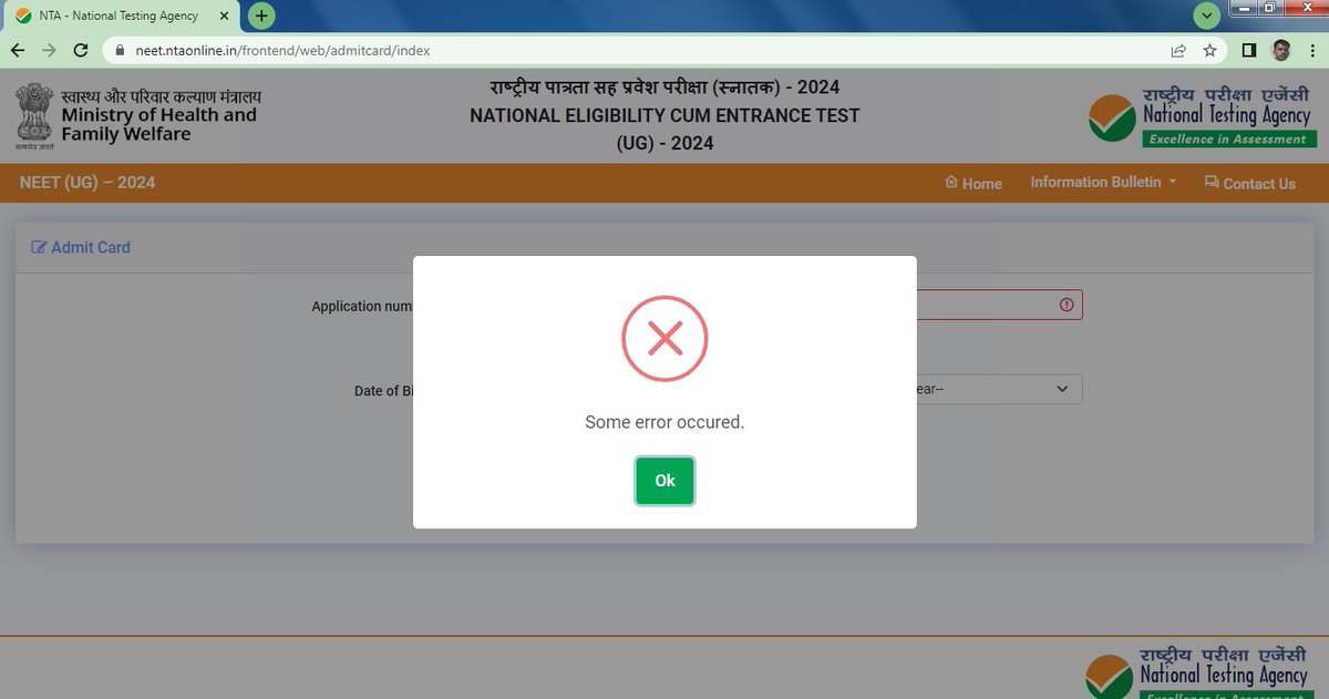 Many Students are unable to download #NEETUG2024 Admit Card. Facing Error. See the Screenshot
@NTA_Exams @NTA_NEET_JEE