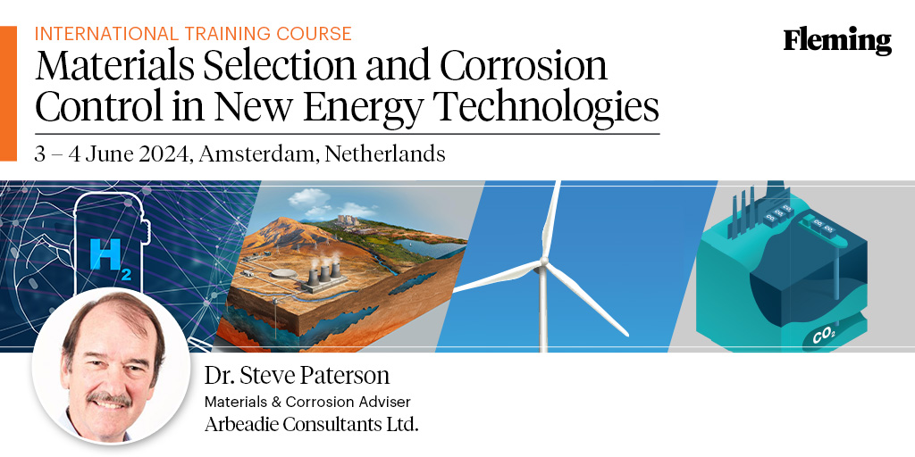 🌟 Don't miss Dr. Steve Paterson's session on 'Materials Selection and Corrosion Control in New Energy Technologies' in Amsterdam on 3-4 June 2024. Register now! eu1.hubs.ly/H08PvGM0 👨‍🏫🛠️ #MaterialsSelection #CorrosionControl #EnergyTechnologies #DrStevePaterson