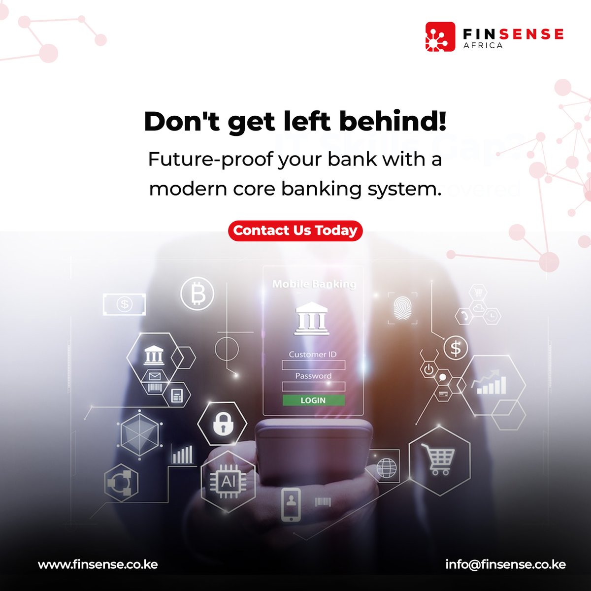 Don't get left behind!  Future-proof your bank with a modern core banking system. 

Finsense Africa can help you navigate the migration process seamlessly. 

Contact us today; info@finsense.co.ke

 #corebanking #bankingtechnology