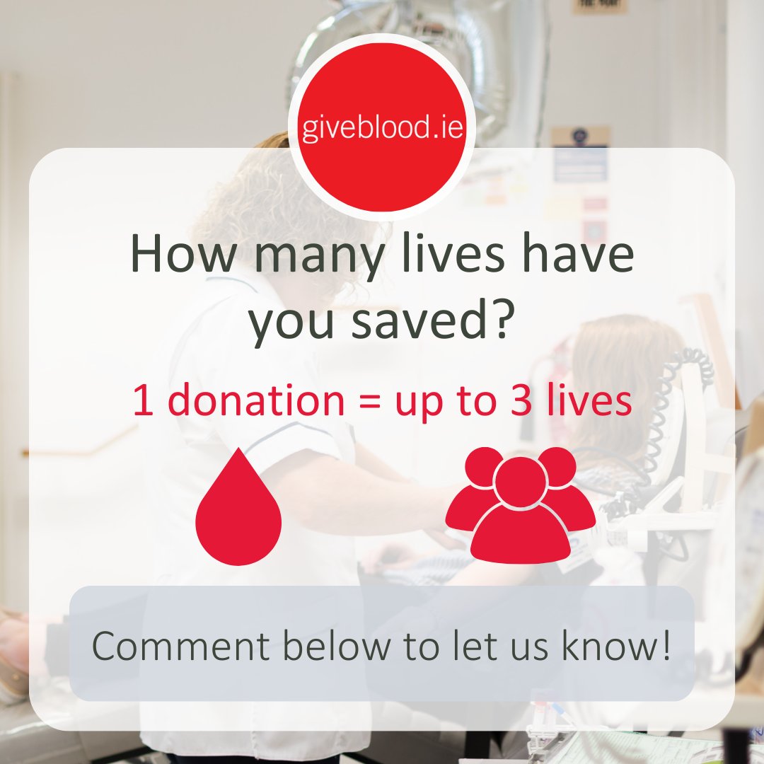 Multiply the number of times you have given blood by 3 to learn how many lives you may have saved! A whole blood donation contains red blood cells, platelets, and plasma, which can be used to make a range of treatments. So you can save or improve more than just one life!