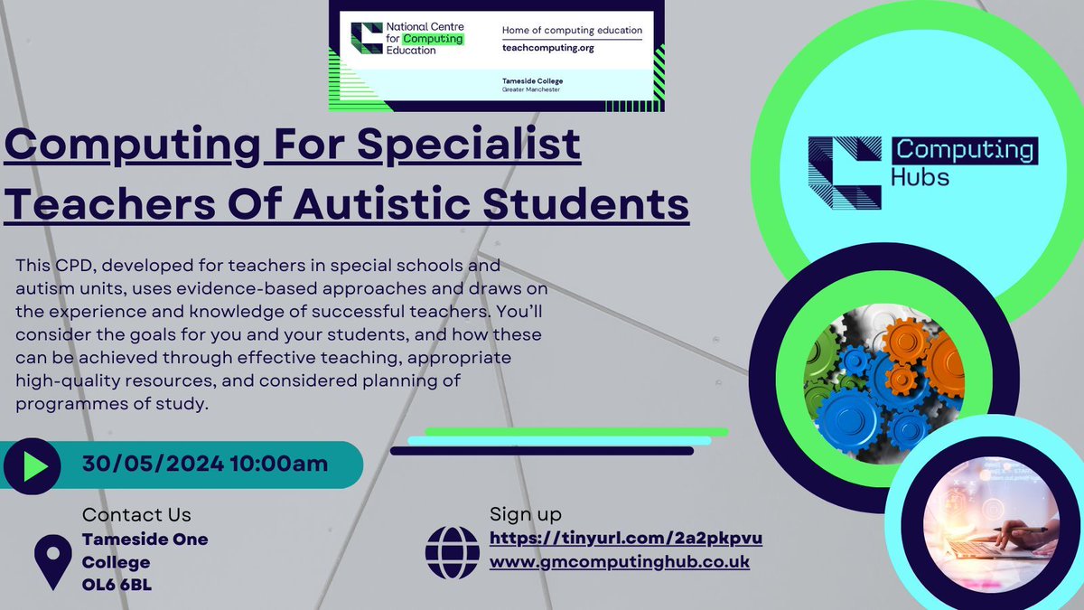 Computing For Specialist Teachers Of Autistic Students 30/05/2024 @ 10am @tamesidecollege buff.ly/3TwI8xx #computing #teachers