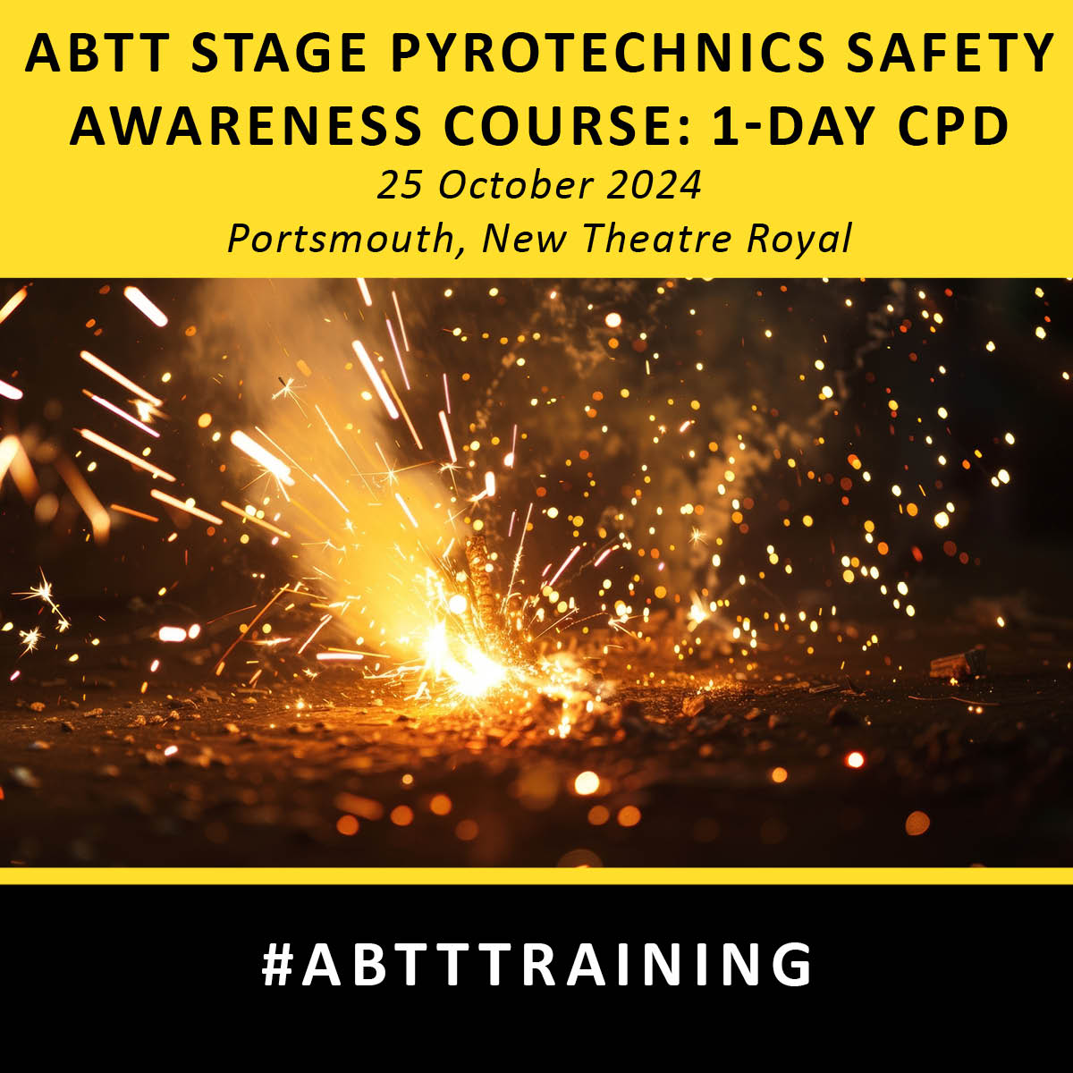 NOW BOOKING: October's ABTT Stage Pyrotechnics Safety Awareness Course: 1-day CPD - Portsmouth.

‘Hands-on’ exercises & ‘live firing’ demonstrations focusing on the safety implications associated with the use Stage Pyrotechnics

Book here: abtt.org.uk/events/abtt-st…

#ABTTTraining