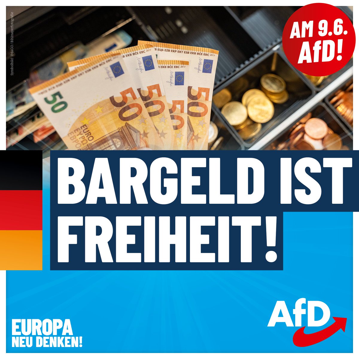 Willst Du, dass jeder Deiner Schritte überwacht wird? #Ampel und #EU wollen die schleichende Bargeld-Abschaffung. Wir sagen dazu Nein, denn wir wollen keine totale Überwachung! #DeshalbAfD Informiere Dich jetzt auf afd.de/europa-neu-den… über unsere Ziele für Europa! #AfD